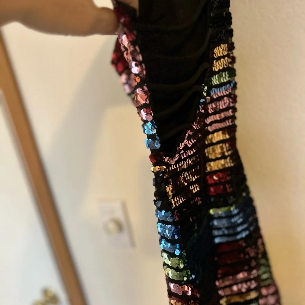 Privy Medium Sexy Party/Holiday Multicolor Sequin Striped Dress Side Cutouts
